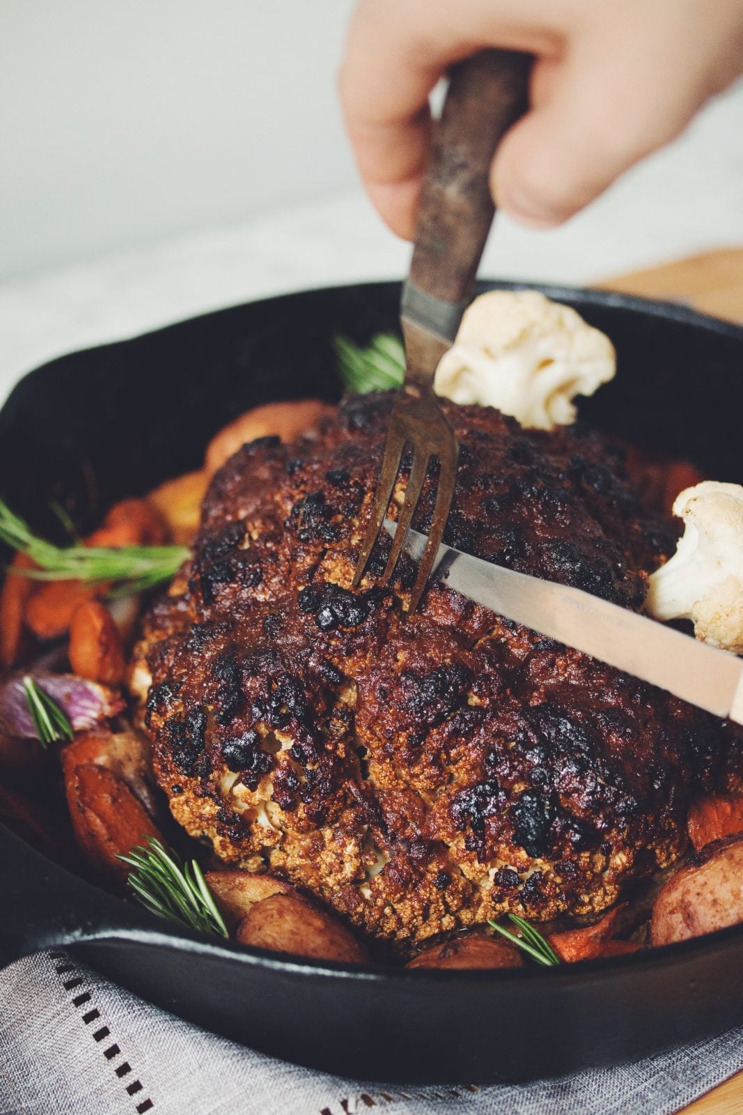 Whole Roasted Cauliflower Skillet recipe photo by Lauren Toyota of hot for food