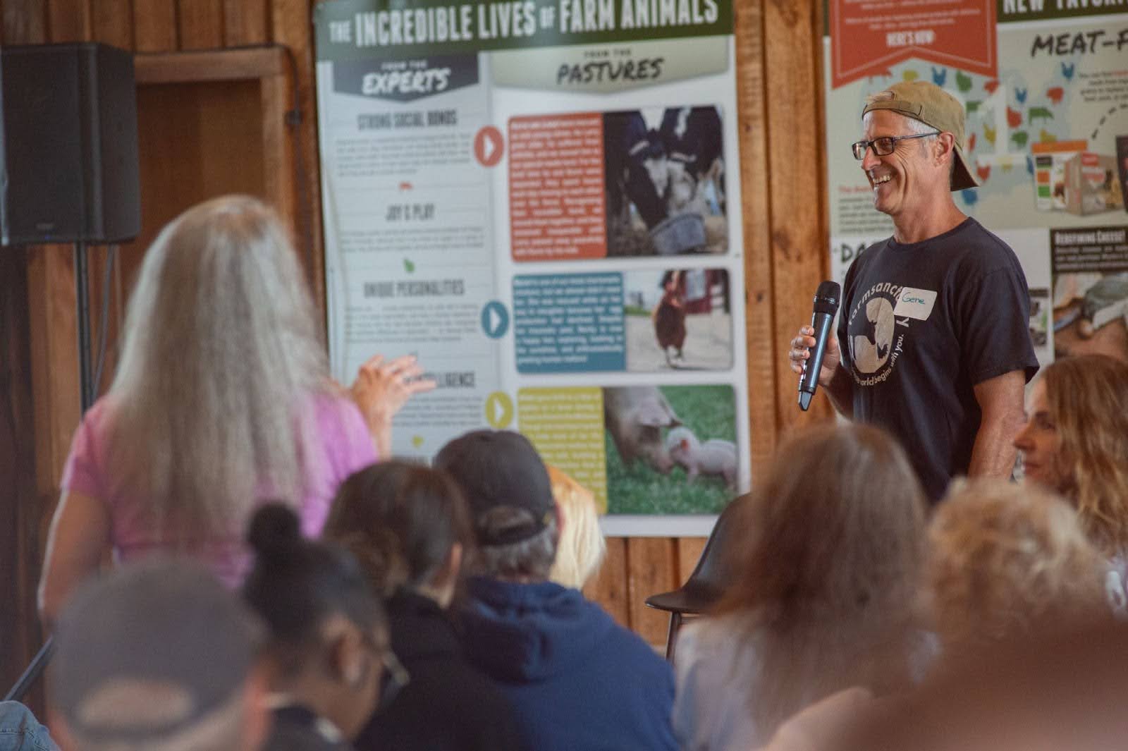 Farm Sanctuary President & Co-founder Gene Baur speaks to attendees at Hoedown 2025 event