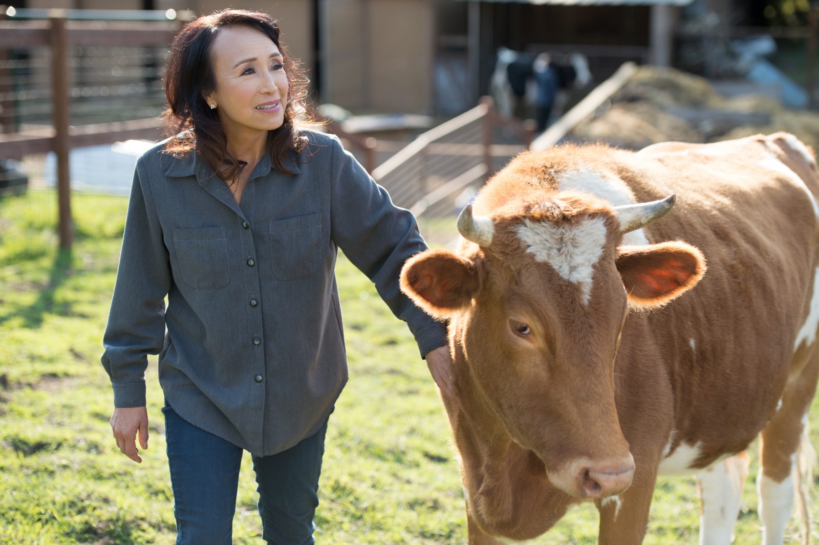 Miyoko Schinner with rescued cow Angel